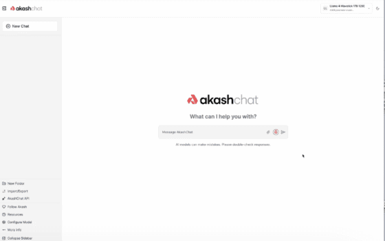아카시 네트워크(AKT), 아카시챗(AkashChat)에 최신 메타 LLM 탑재– AI와 말로 소통